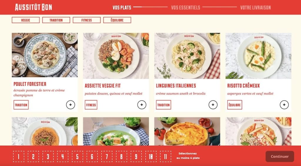 quelques exemples de plats au menu sur Aussitôt Bon