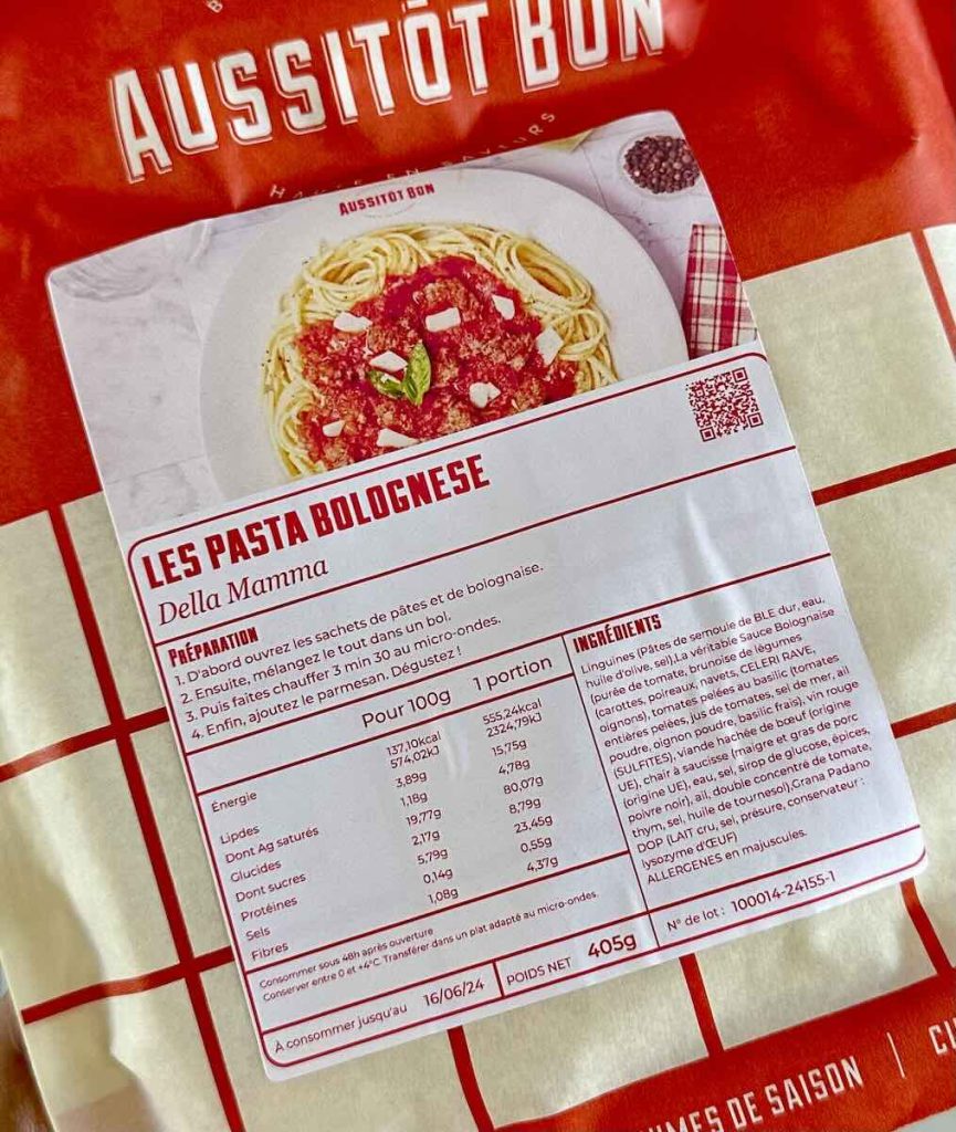 instructions de préparation d'un plat aussitôt bon