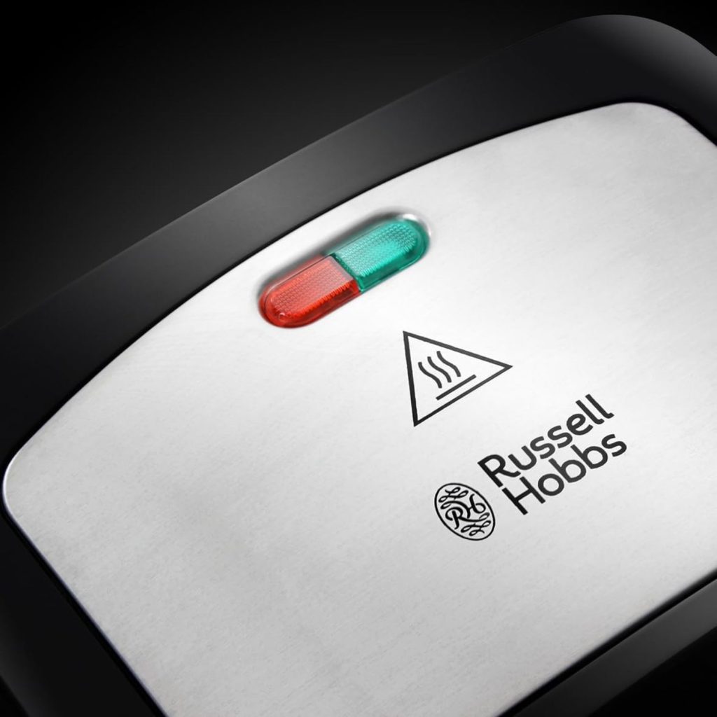 voyants lumineux pour le contrôle de la cuisson sur l'appareil à croque-monsieur Russell Hobbs