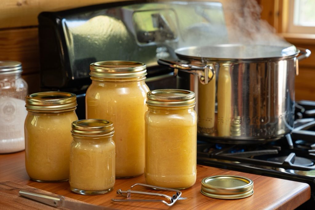 conservation de la compote maison dans des bocaux stérilisés