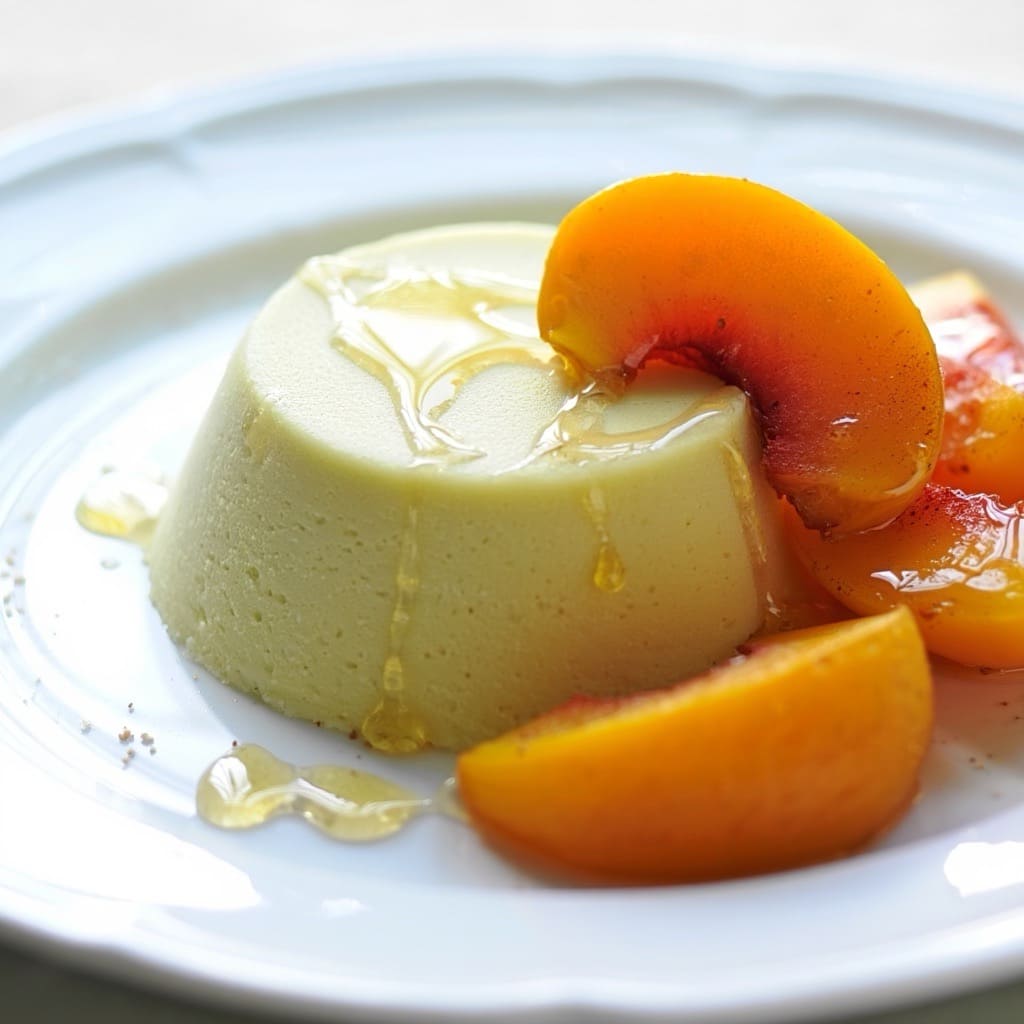 parfait glacé à la verveine et aux pêches rôties au four